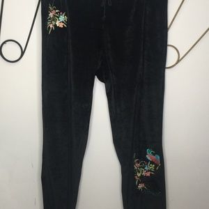 BCBGMaxazria velour pants with embroidery
